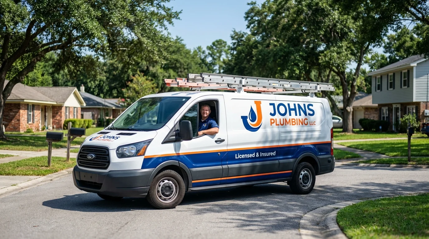 Johns Plumbing LLC service van in Anahuac, TX