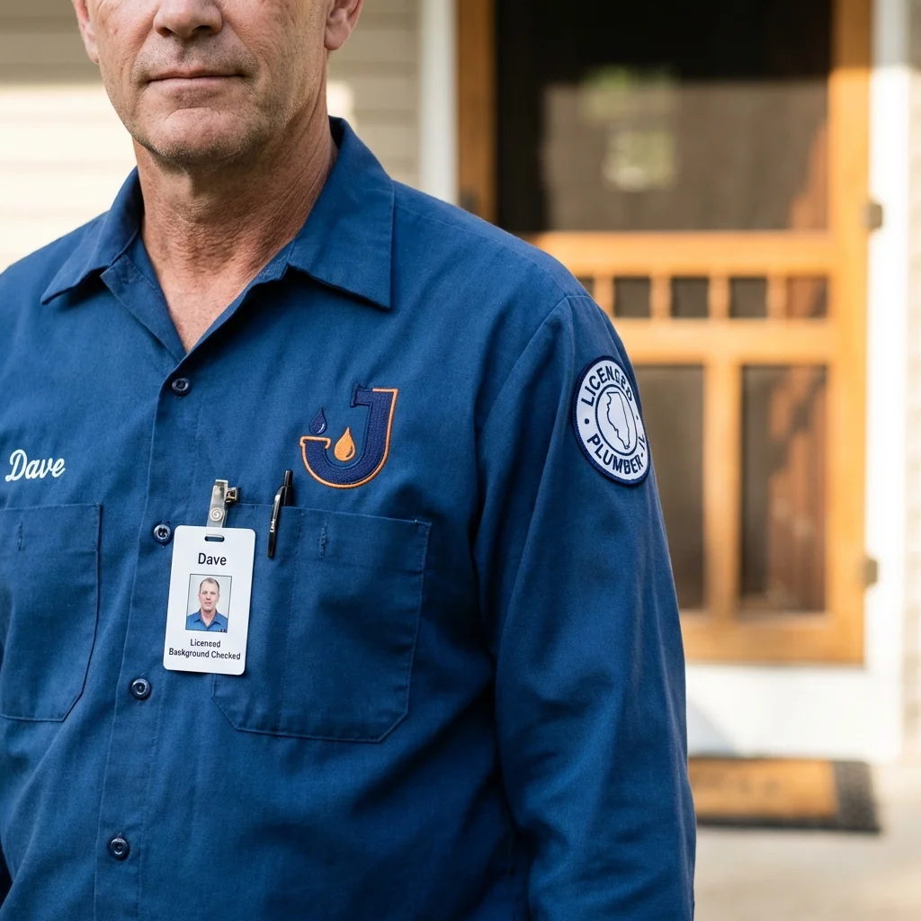 Licensed plumber showing ID badge in Anahuac, TX