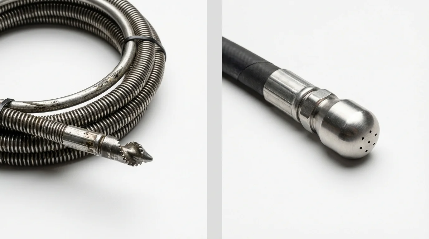 Drain snake cable and hydro jetting nozzle used for drain cleaning in Anahuac, TX